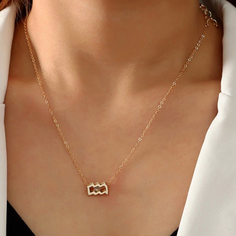 Aquarius Gold Tone Star Sign Necklace Minimalist Zodiac Horoscope Simple